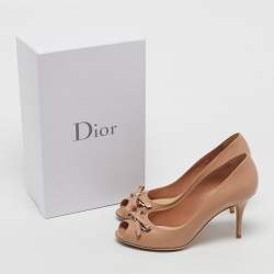 Pre Owned Dior Beige Patent Leather Bow Peep Toe Pumps Size 39