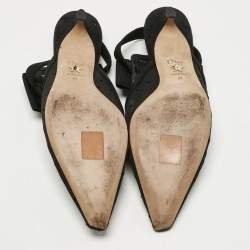 Pre Owned Dior Black Mesh And Suede Trim Polka Dot Bow Pointed Toe Ankle Strap Mules Size 41