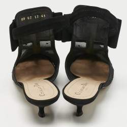 Pre Owned Dior Black Mesh And Suede Trim Polka Dot Bow Pointed Toe Ankle Strap Mules Size 41
