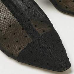 Pre Owned Dior Black Mesh And Suede Trim Polka Dot Bow Pointed Toe Ankle Strap Mules Size 41