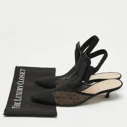 Pre Owned Dior Black Mesh And Suede Trim Polka Dot Bow Pointed Toe Ankle Strap Mules Size 41