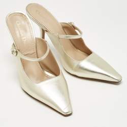 Pre Owned Dior Metallic Gold Leather Mules Size 41