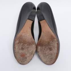 Pre Owned Dior Black Leather Wedge Peep Toe Mules Size 38