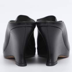 Pre Owned Dior Black Leather Wedge Peep Toe Mules Size 38