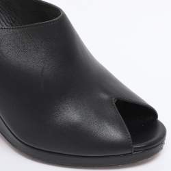 Pre Owned Dior Black Leather Wedge Peep Toe Mules Size 38