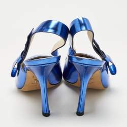 Pre Owned Dior Metallic Blue Patent Leather Sweet-D Slingback Pumps Size 40