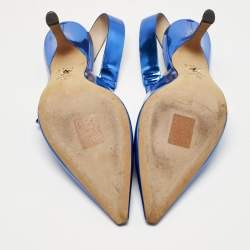 Pre Owned Dior Metallic Blue Patent Leather Sweet-D Slingback Pumps Size 40