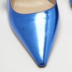 Pre Owned Dior Metallic Blue Patent Leather Sweet-D Slingback Pumps Size 40