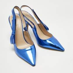 Pre Owned Dior Metallic Blue Patent Leather Sweet-D Slingback Pumps Size 40