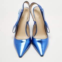 Pre Owned Dior Metallic Blue Patent Leather Sweet-D Slingback Pumps Size 40