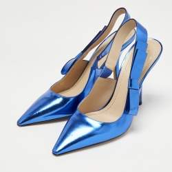 Pre Owned Dior Metallic Blue Patent Leather Sweet-D Slingback Pumps Size 40