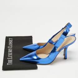 Pre Owned Dior Metallic Blue Patent Leather Sweet-D Slingback Pumps Size 40