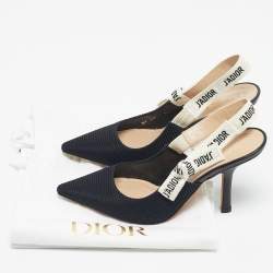 Pre Owned حذاء كعب عالي ديور قماش فني جادور أسود بمقدمة مدببة حزام على الكاحل مقاس 39