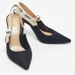 Pre Owned حذاء كعب عالي ديور قماش فني جادور أسود بمقدمة مدببة حزام على الكاحل مقاس 39