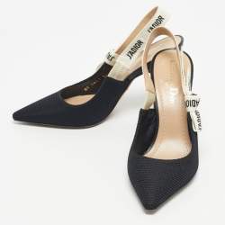 Pre Owned حذاء كعب عالي ديور قماش فني جادور أسود بمقدمة مدببة حزام على الكاحل مقاس 39