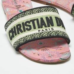 Pre Owned Dior Multicolor Embroidered Canvas Dway Flat Slides Size 39