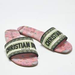 Pre Owned Dior Multicolor Embroidered Canvas Dway Flat Slides Size 39