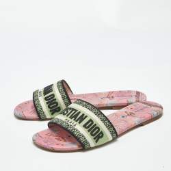 Pre Owned Dior Multicolor Embroidered Canvas Dway Flat Slides Size 39