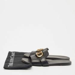 Pre Owned Dior Black Leather 30 Montaigne Flat Slide Sandals Size 40