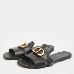 Pre Owned Dior Black Leather 30 Montaigne Flat Slide Sandals Size 40