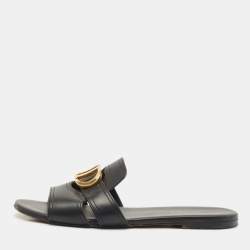 Pre Owned Dior Black Leather 30 Montaigne Flat Slide Sandals Size 40