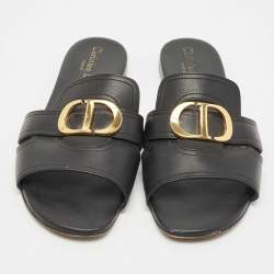 Pre Owned Dior Black Leather 30 Montaigne Flat Slide Sandals Size 40