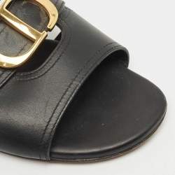 Pre Owned Dior Black Leather 30 Montaigne Flat Slide Sandals Size 40