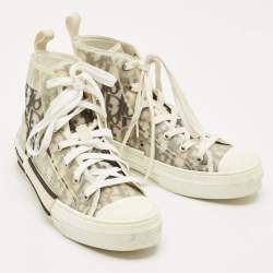 Pre Owned Dior White/Black PVC, Rubber and Oblique Mesh B23 High-Top Sneakers Size 39