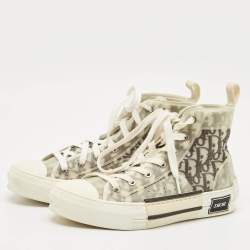 Pre Owned Dior White/Black PVC, Rubber and Oblique Mesh B23 High-Top Sneakers Size 39