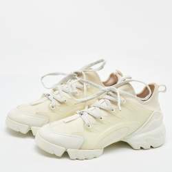 Pre Owned Dior White Neoprene and Leather D-Connect Sneakers Size 38