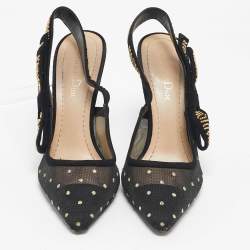 Pre Owned Dior Black Mesh and Suede J'Adior Slingback Pumps Size 37