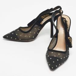 Pre Owned Dior Black Mesh and Suede J'Adior Slingback Pumps Size 37