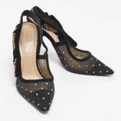 Pre Owned Dior Black Mesh and Suede J'Adior Slingback Pumps Size 37
