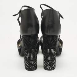 Pre Owned Dior Black Leather and Suede Rainbow Stellar Ankle Strap Sandals Size 39.5