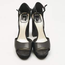 Pre Owned Dior Black Leather and Suede Rainbow Stellar Ankle Strap Sandals Size 39.5