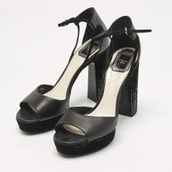 Pre Owned Dior Black Leather and Suede Rainbow Stellar Ankle Strap Sandals Size 39.5