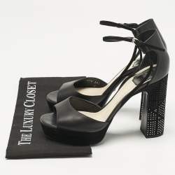 Pre Owned Dior Black Leather and Suede Rainbow Stellar Ankle Strap Sandals Size 39.5