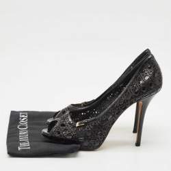 Pre Owned Dior Black Cannage Patent Leather Miss Dior Cut Out Peep Toe Platform Pumps Size 41