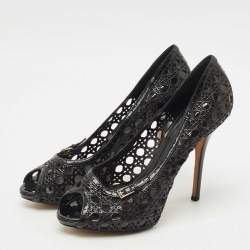 Pre Owned Dior Black Cannage Patent Leather Miss Dior Cut Out Peep Toe Platform Pumps Size 41