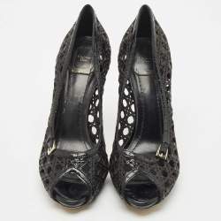 Pre Owned Dior Black Cannage Patent Leather Miss Dior Cut Out Peep Toe Platform Pumps Size 41