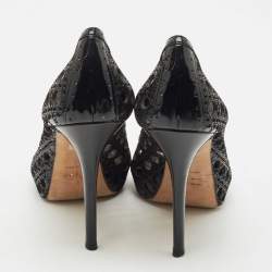 Pre Owned Dior Black Cannage Patent Leather Miss Dior Cut Out Peep Toe Platform Pumps Size 41