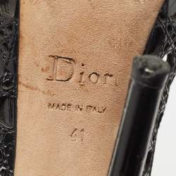 Pre Owned Dior Black Cannage Patent Leather Miss Dior Cut Out Peep Toe Platform Pumps Size 41