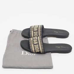 Pre Owned Dior Navy Blue Embroidered Canvas Dway Flat Slides Size 37
