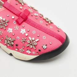 Pre Owned Dior Pink Mesh Crystal Embellished Fusion Sneakers Size 38