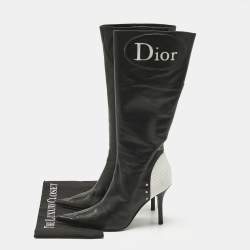 مملوكة مسبقًا حذاء بوت ديور جلد أسود بطول الركبة مقاس 38.5