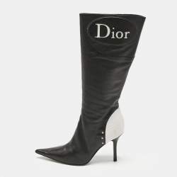 مملوكة مسبقًا حذاء بوت ديور جلد أسود بطول الركبة مقاس 38.5