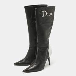 مملوكة مسبقًا حذاء بوت ديور جلد أسود بطول الركبة مقاس 38.5