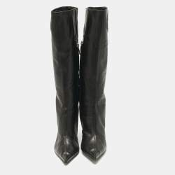 مملوكة مسبقًا حذاء بوت ديور جلد أسود بطول الركبة مقاس 38.5