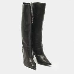 مملوكة مسبقًا حذاء بوت ديور جلد أسود بطول الركبة مقاس 38.5