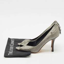 Pre Owned Dior Metallic Grey Cannage Leather Peep Toe Pumps Size 37